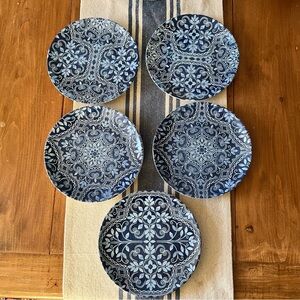 Williams Sonoma 5 Night Of Light Blue Salad Plates Hanukkah 8.5”